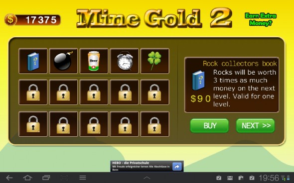 Das Hauptmenü der Goldmine Das Hauptmenü der Goldmine