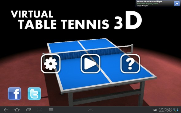 Das Hauptmenü von Table Tennis 3D Das Hauptmenü von Table Tennis 3D