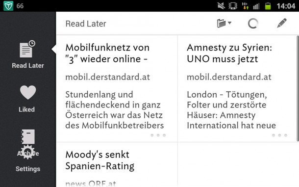 In der Read Later-Übersicht liegen alle gespeichterten Artikel zum späteren Lesen so In der Read Later-Übersicht liegen alle gespeichterten Artikel zum späteren Lesen so