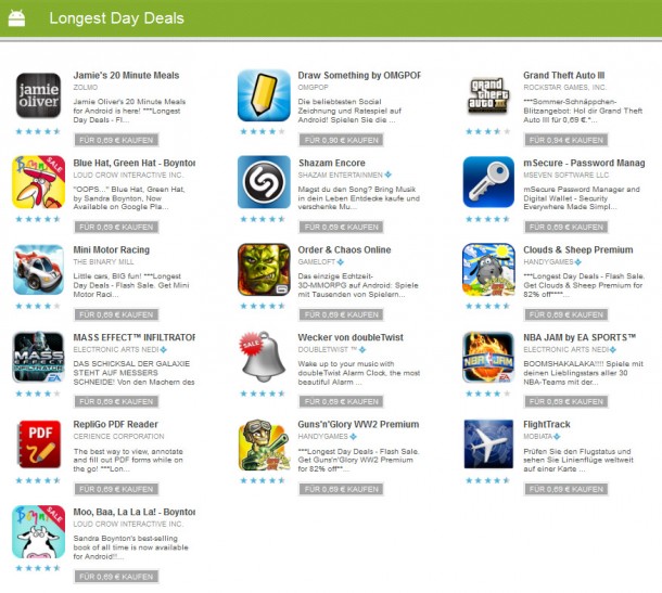 Top-Apps werden im Google Playstore am längsten Tag des Jahres vergünstigt abgegeben.