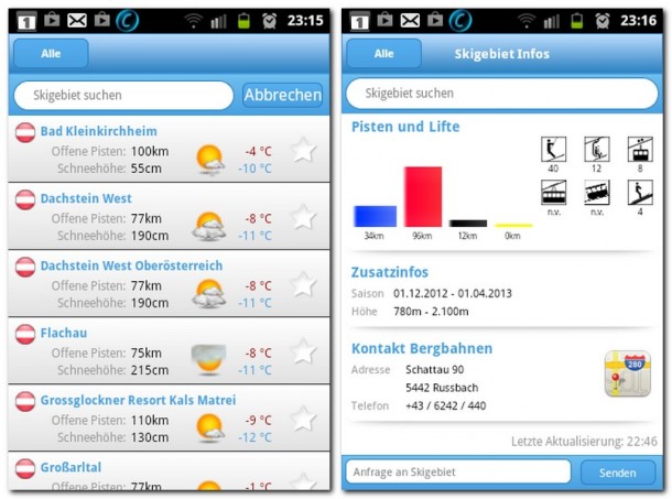 Nützliche Informationen zu Wetter Schneelage und Skiliften.