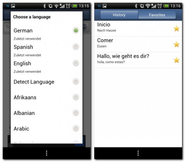 Sprachen und Favoriten