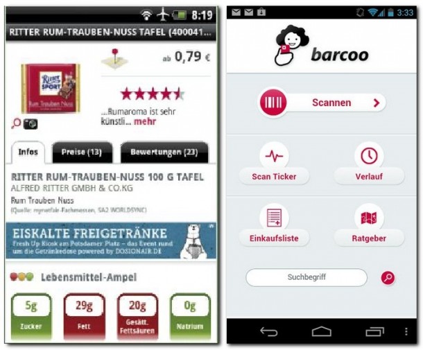 Barcoo verrät Ihnen alle wichtigen Details über Produkte, deren Streifencodes Sie einscannen.