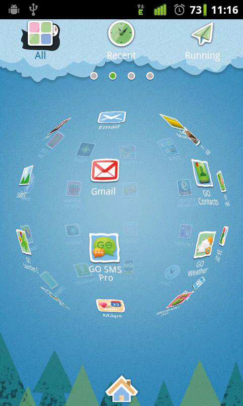 Go LauncherEX Go LauncherEX - Inzwischen einer der stärksten Konkurrenten zu LauncherPro und ADW.Launcher. Sein Funktionsumfang braucht sich nicht mehr hinter den beiden Platzhirschen zu verstecken. Auch an optischen Anpassungsmöglichkeiten fehlt es ihm nicht. Eine Testinstallation lohnt sich auf alle Fälle.