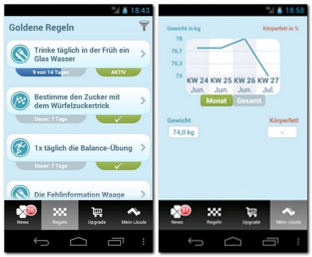 Die App iJoule erinnert Sie an Regeln, die Ihr Ernährungs- und Bewegungsverhalten verbessern Die App iJoule erinnert Sie an Regeln, die Ihr Ernährungs- und Bewegungsverhalten verbessern