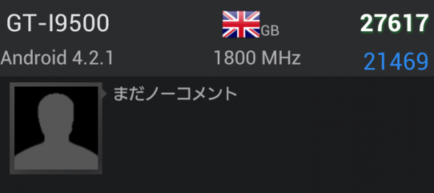 Der Screenshot zeigt ein AnTuTu-Testergebnis eines GT-I9500.