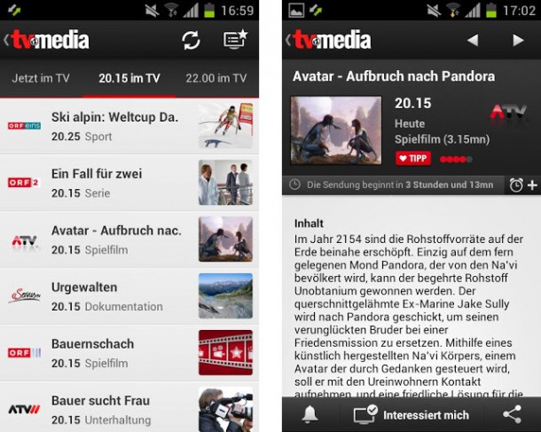Die App von TV-Media ist schnell und grafisch hervorragend umgesetzt.